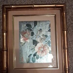 Floral Art Print in Gold Bamboo Frame